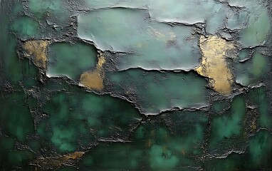 Abstract green and gold textured art.