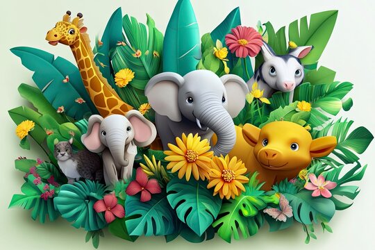 World wildlife day, Diversity of Wild animals and Natural botanical, Environment conservation, National park, Sustainable of Ecology concept, Think green nature, Save the planet and Eco friendly. 