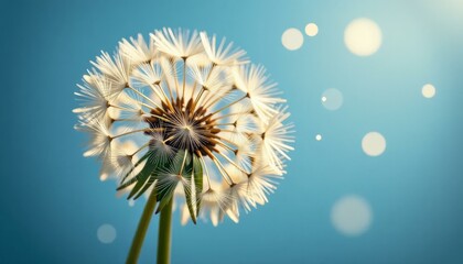 Dandelion Bloom, White Seeds, Blue Background, Nature, Summer, Flower