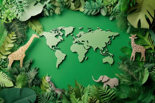 World wildlife day, Diversity of Wild animals and Natural botanical, Environment conservation, National park, Sustainable of Ecology concept, Think green nature, Save the planet and Eco friendly. 