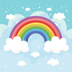 rainbow and clouds Flat style cartoon vector illustration isolated on a white background