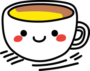 Cute Cartoon Coffee Cup with Happy Face and Cheeks