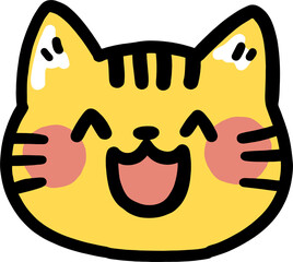Happy Cartoon Cat Face with Closed Eyes and Blushing Cheeks