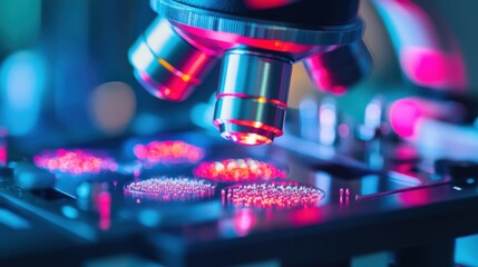 Microscope, Scientific Research, Laboratory Equipment, Illuminated Slides, Pink, Blue, Technology, E