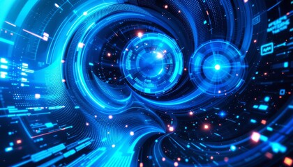 Abstract Digital Nexus, Flowing Data Streams and Futuristic Interfaces