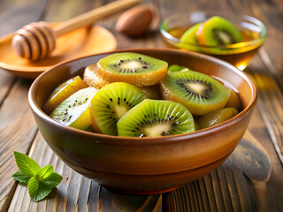 A bowl of fresh kiwi slices. perfect for a healthy snack.