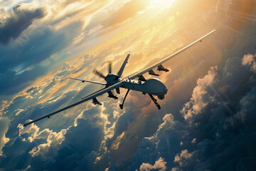 Naklejka premium Drone flying in sky over beautiful natural nature during observation from top, abstract vivid composition consists of fictional unreal fantastic vision on background