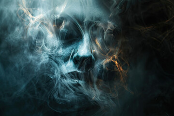 Obraz premium Scary sinister zombie wandering in street with dramatic lighting on Halloween, abstract vivid composition consists of fictional unreal fantastic vision on background