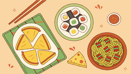 Delicious Asian-Inspired Dishes: A Colorful Food Illustration