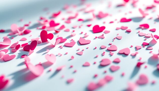 Pink Hearts Scattered on White Background - Valentine's Day, Love, Romance, Celebration