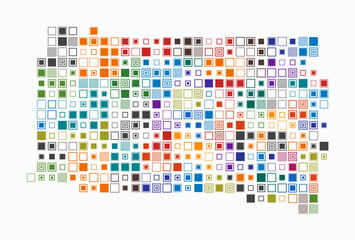 South Dakota, shape of the state build of colored cells. Digital style map of the South Dakota on white background. Large size square blocks. Classy vector illustration.
