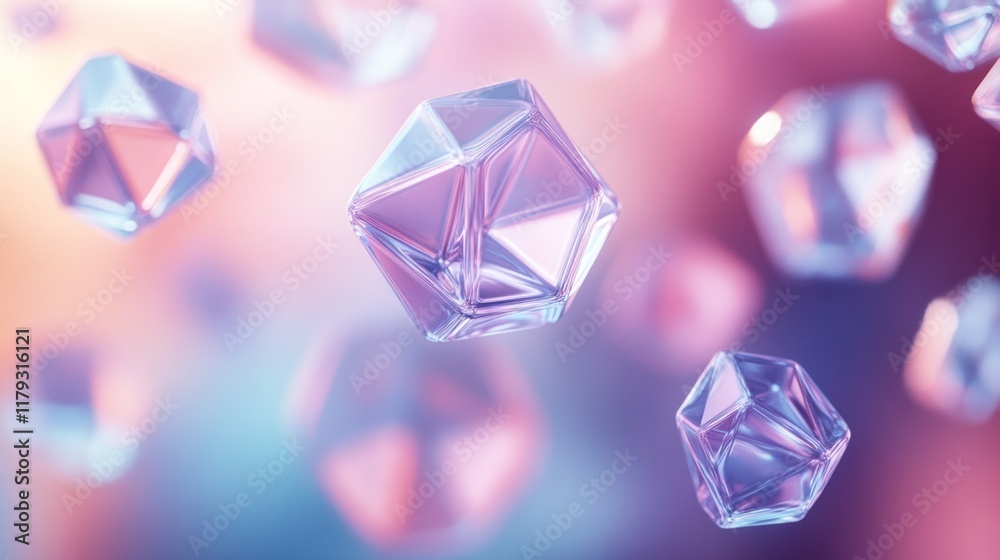 Poster colorful geometric shapes float in a soft gradient background with a dreamy atmosphere. generative a