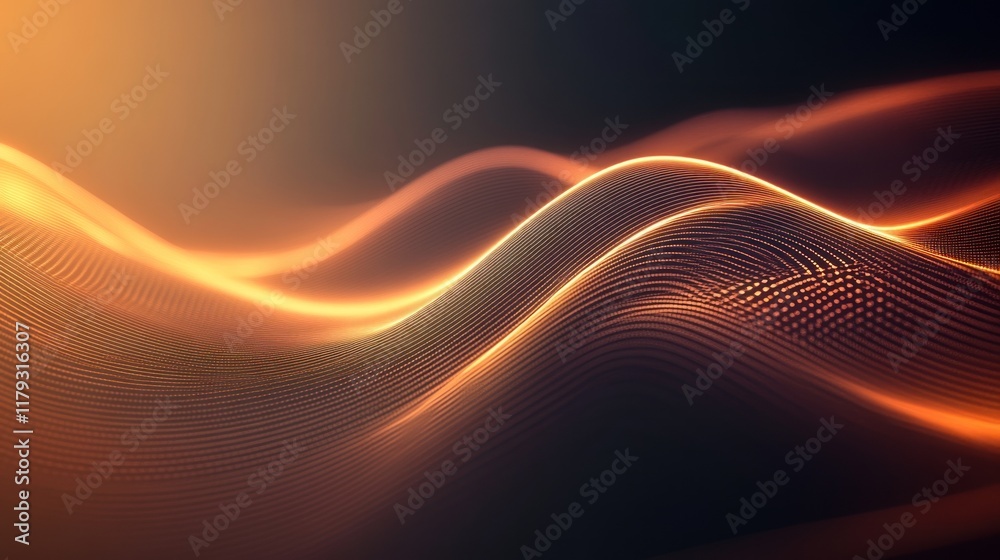 Aufkleber Dynamic patterns of glowing lines resembling waves in a digital abstract design. Generative AI
