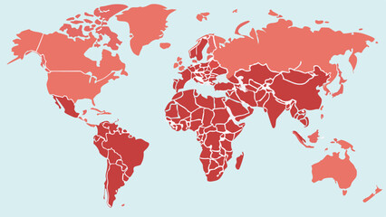 Worldwide Distribution Map in Shades of Red