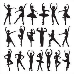 set of vector various style dancer vector silhouette	
