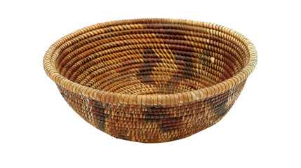 Handwoven wicker basket showcasing intricate patterns and craftsmanship, ideal for storage or decoration on transparent background