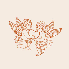 Two cherubs holding a heart. Vintage style.