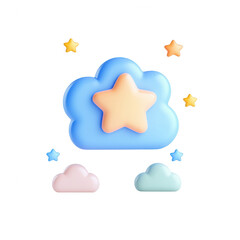 Obraz premium A colorful cloud with a star and smaller clouds, perfect for whimsical designs., isolated on a transparent background.