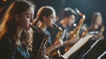 Saxophone Serenade: Young Musicians in Dramatic Lighting