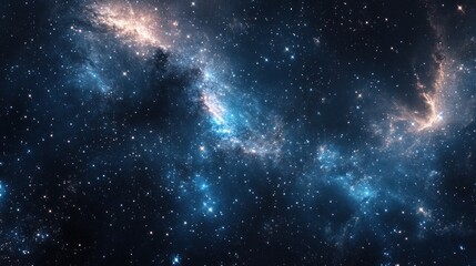 Naklejka premium Cosmic nebula with swirling gas and dust clouds, stars, and galaxies in deep space.