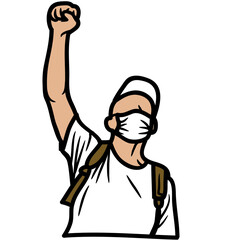 Illustration of a boy holding up a raised hand, symbolizing hope, unity, and the voice of youth in social and environmental movements.