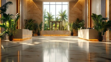 Luxury Hotel Lobby with Tropical View