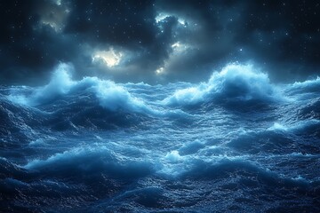 Fototapeta premium Turbulent Ocean Waves Under a Starry Night Sky
