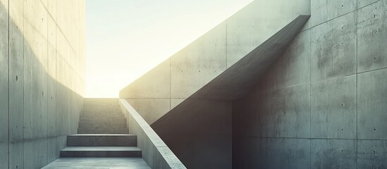 Obraz premium Modern concrete staircase leading upwards towards sunlight.