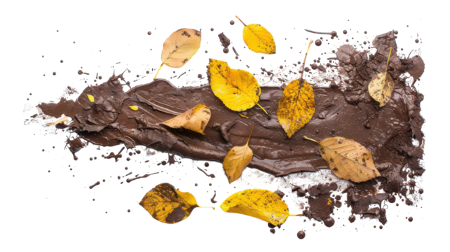 Textured Wet Mud Stains with Yellow Leaves for Artistic Backgrounds