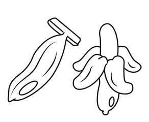 Cute cartoon hand drawn vector banana coloring page.