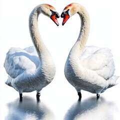 Obraz premium Valentine's Day Romance Two Swans Forming Heart Shape Serene Lake Nature Photography Tranquil Setting Close-Up View
