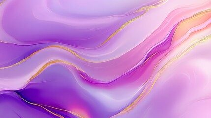 Fototapeta premium Abstract fluid art featuring swirling shades of purple and pink with golden accents.