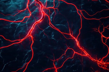 Obraz premium Abstract red veins on dark blue background.