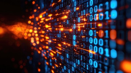 Obraz premium Abstract Digital Binary Code Stream: Futuristic Technology Background. A mesmerizing visualization of data flow, representing the speed and power of modern technology.