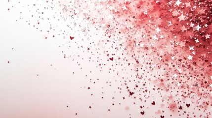 Red and silver glitter hearts and stars on white background.