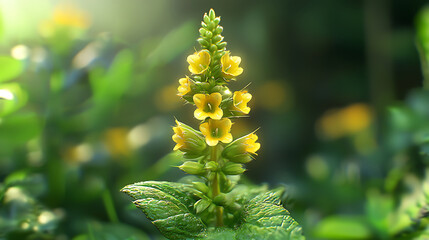 vibrant blooming verbascum with yellow flowers and lush green leaves, showcasing nature beauty