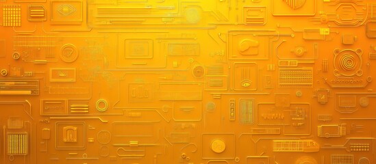 Abstract orange technological background with circuit board design.