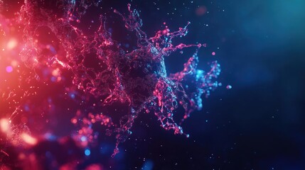 Abstract red and blue liquid splash with bokeh effect.