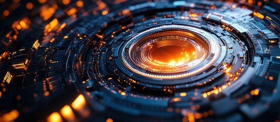 Abstract futuristic technology background with glowing orange core.