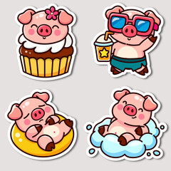 Sticker set of pig activities
