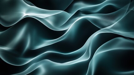 Obraz premium Abstract teal waves flowing on black background.