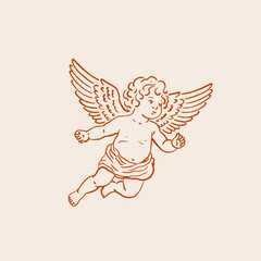 Vintage Cherub Hand Drawn Vector Illustration