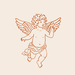 Vintage Cherub Hand Drawn Vector Illustration
