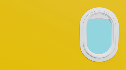 Modern Aviation Design Simplistic White Window on Bold Yellow Background Offering a Serene Aerial Perspective in 3D Style