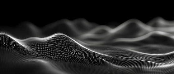 A black and white image of a wave with a lot of dots