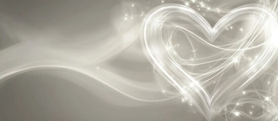 Glowing heart shape with soft light trails on beige background.