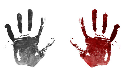 Set black hand print, paint ink isolated on white, clipping  © dule964