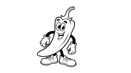 Fototapeta premium logo of a cartoon Tabasco pepper wearing gloves and shoes, coloring page Generative AI 