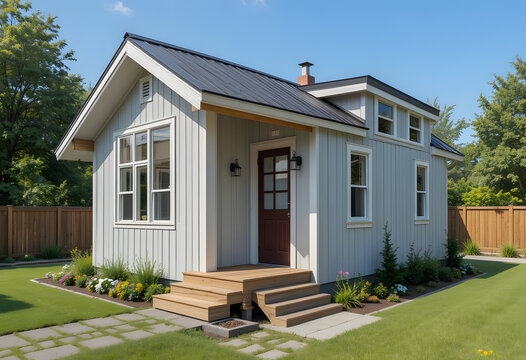 ADU small dwelling unit inlaw cottage or tiny home. Concept Accessory Dwelling Unit (ADU), Small Dwelling Unit, In-law Cottage, Tiny Home
