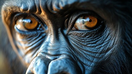 A stunning close-up of a gorilla with intense eyes, ideal for wildlife and conservation themes.